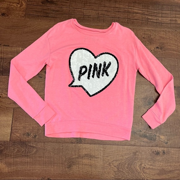 PINK Victorias Secret lightweight pink black white sequin sweater extra small XS - Picture 1 of 5